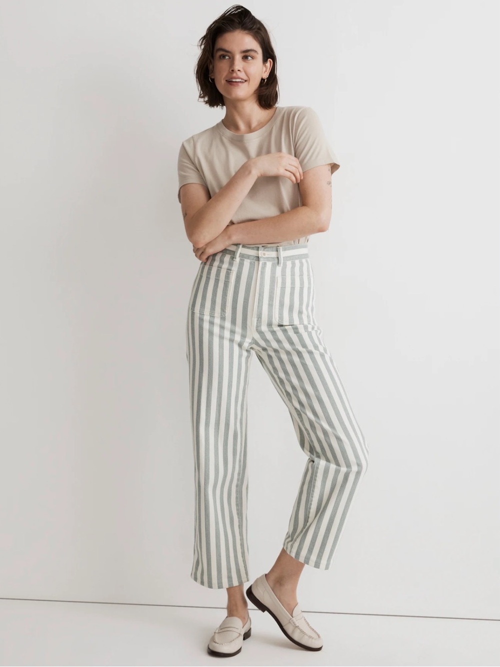 Emmett 2.0 Wide-Leg Crop Pants in Stripe: Patch-Pocket Edition